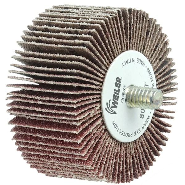 2 X 1 Tiger Coated Abrasive Flap Wheel, 1/4-20 Threaded Stem, 80AO